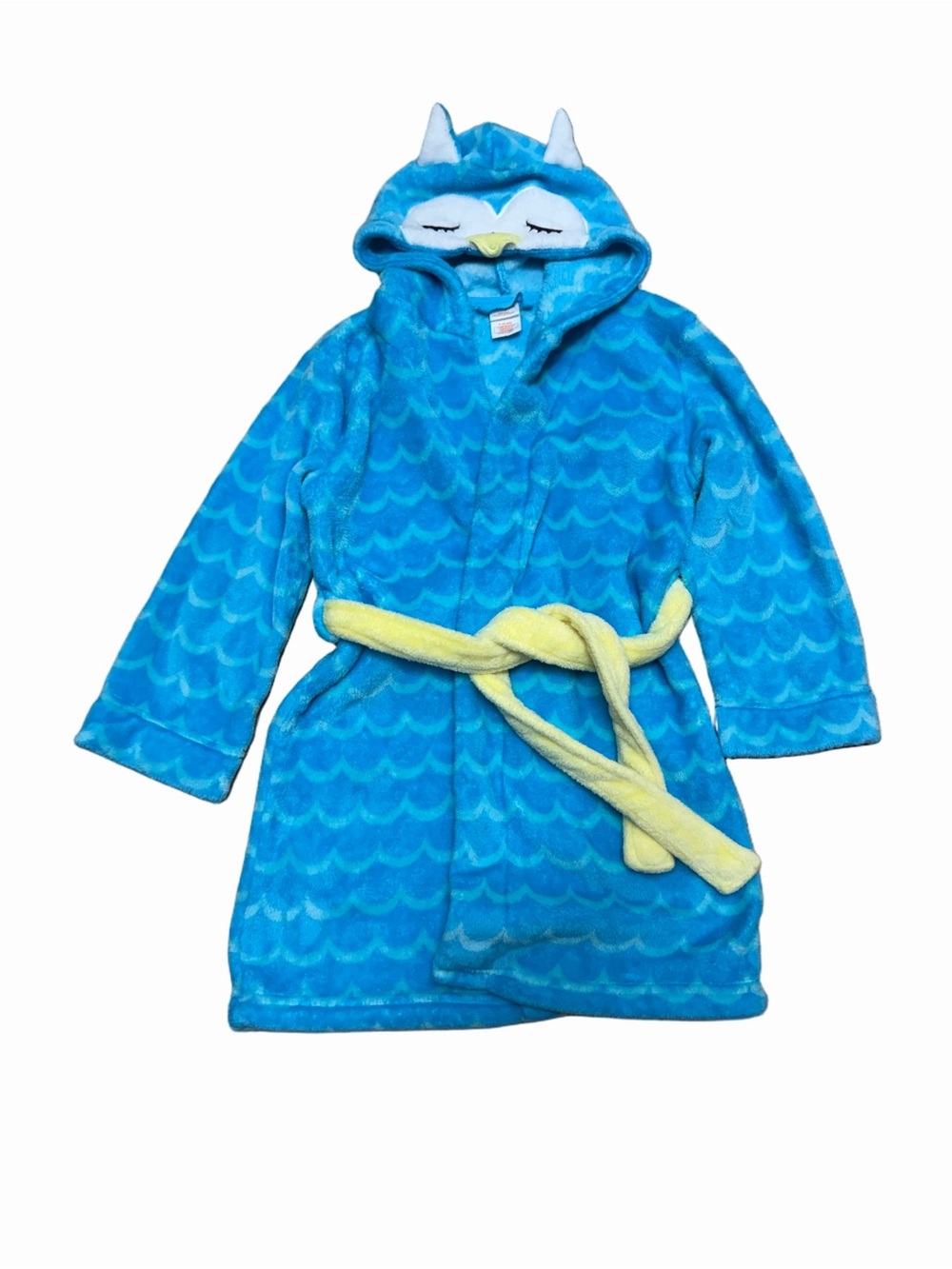 Cat & Jack Girls 6 6X Blue Owl Hooded Plush Fleece Robe Animal Hood Belted